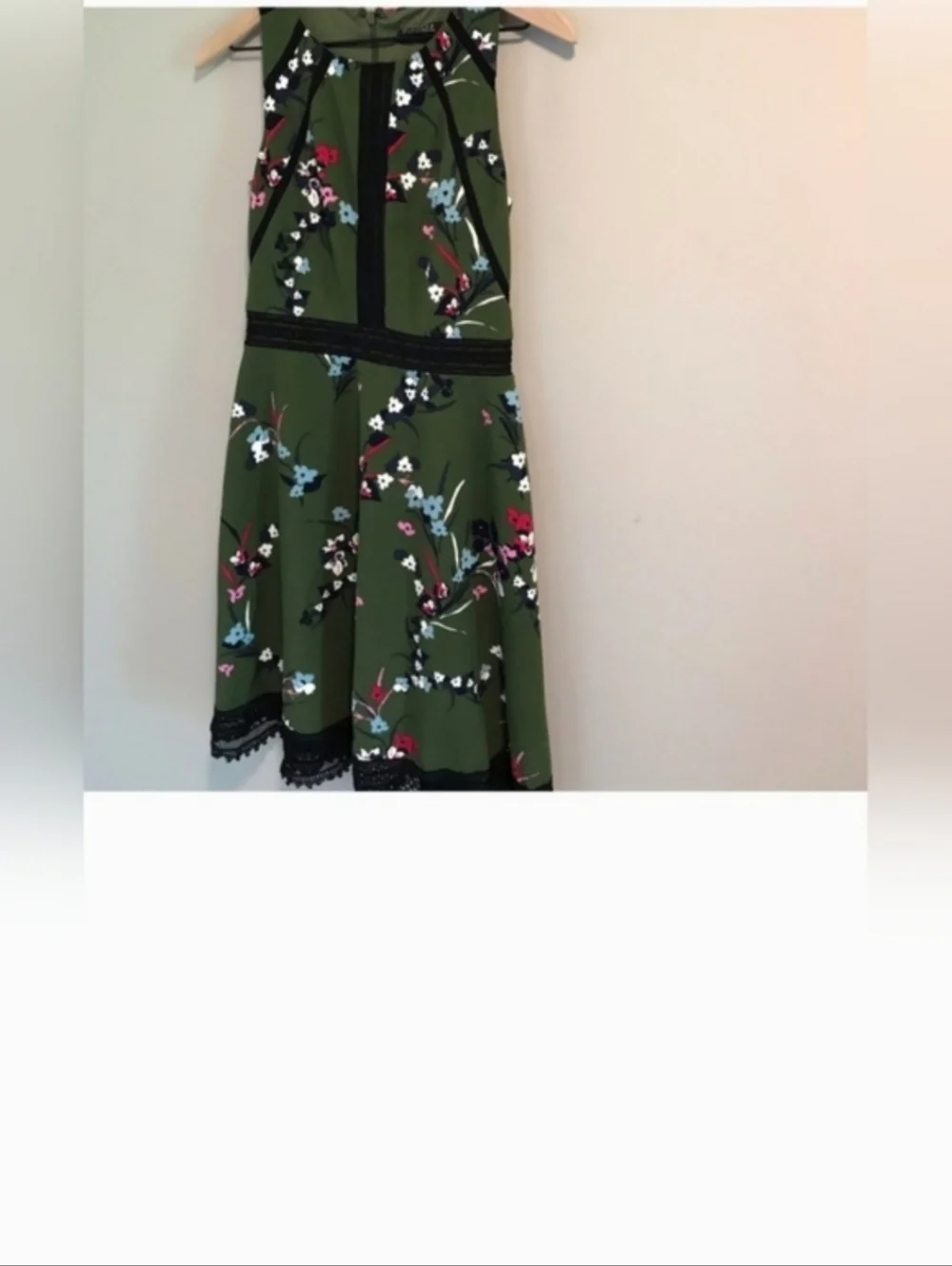Guess Olive Green Floral Midi Dress with Black Trim - Picture 6 of 13